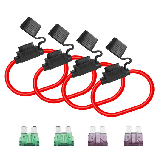 MUYI 4 Pack Inline Fuse Holder 12v Kits - 2 Sets 10AWG with 40Amp Blade Fuse, 2 Sets 12 Gauge Wire Waterproof Pigtail with 30A Standard ATC/ATO Fuses Relay