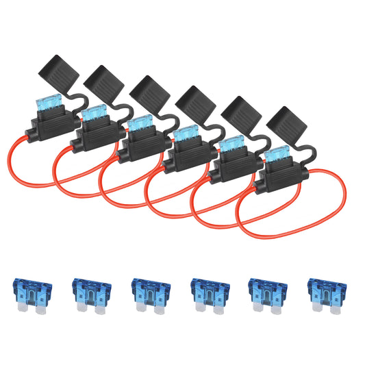 MUYI 6 Pack 14AWG Inline Fuse Holder with 12 Volt 15A ATC/ATO Standard Balde Fuses - for Car Truck Boat Motorcycle Marine (14AWG + 15A Blade Fuse)