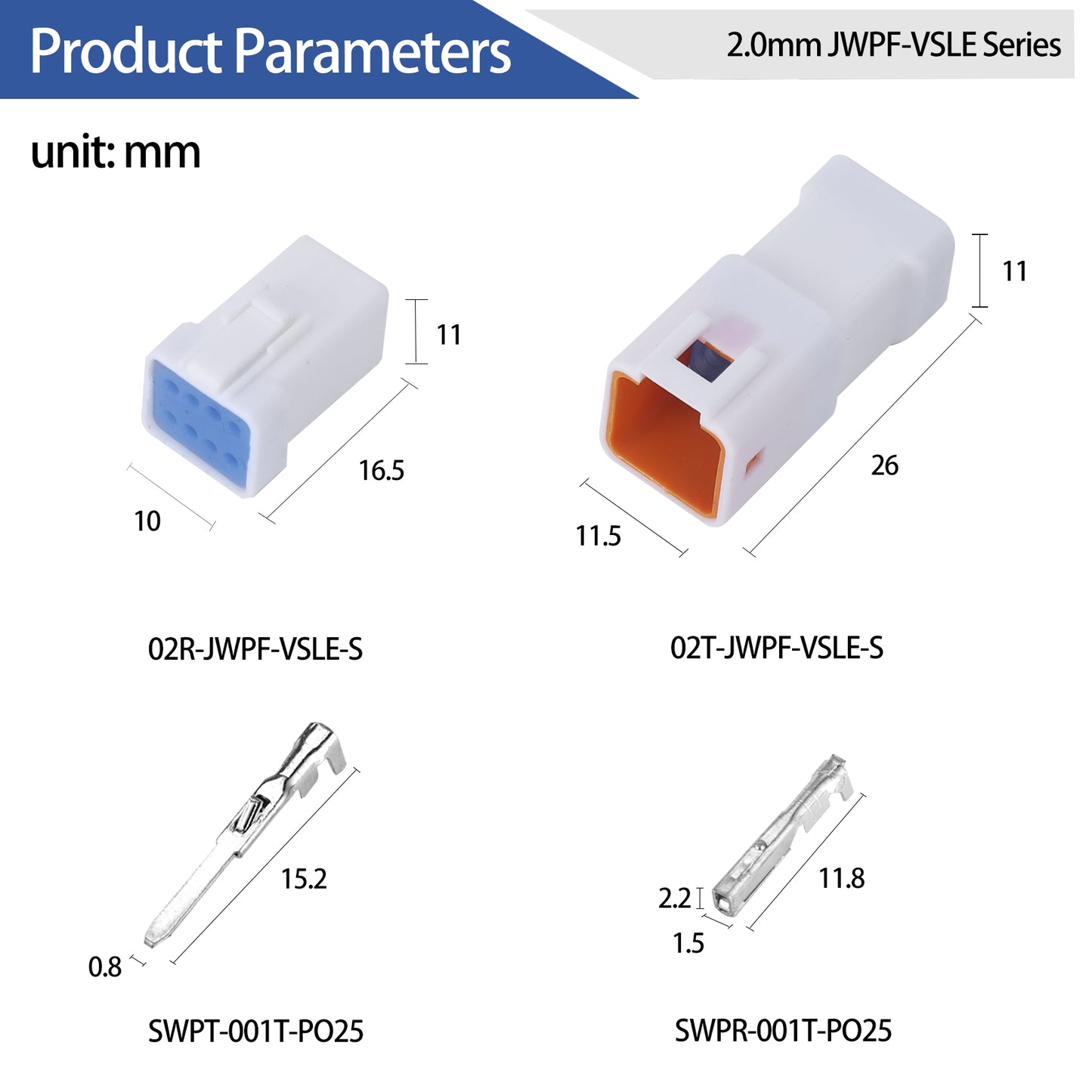 MUYI 5 Kits 8 Pin Way JST Waterproof Connector 26-22 AWG Electric Socket 0.13~0.33mm² Wire-to-Wire Connectors 2.0mm JWPF-VSLE Series JST Plugs