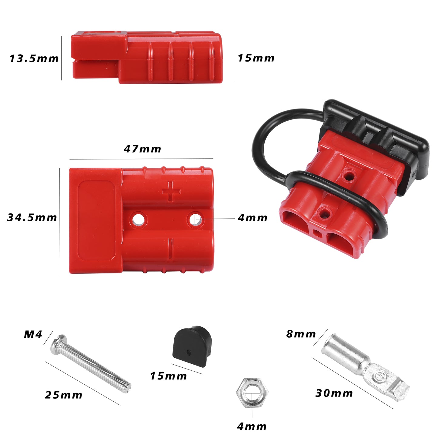 MUYI 2PCS 50Amp Battery Cable Quick Connect/Disconnect Plug Kit, 6-10 Gauge Wire Harness Connector for Recovery Winch Auto Car Trailer Marine Boat (Red)