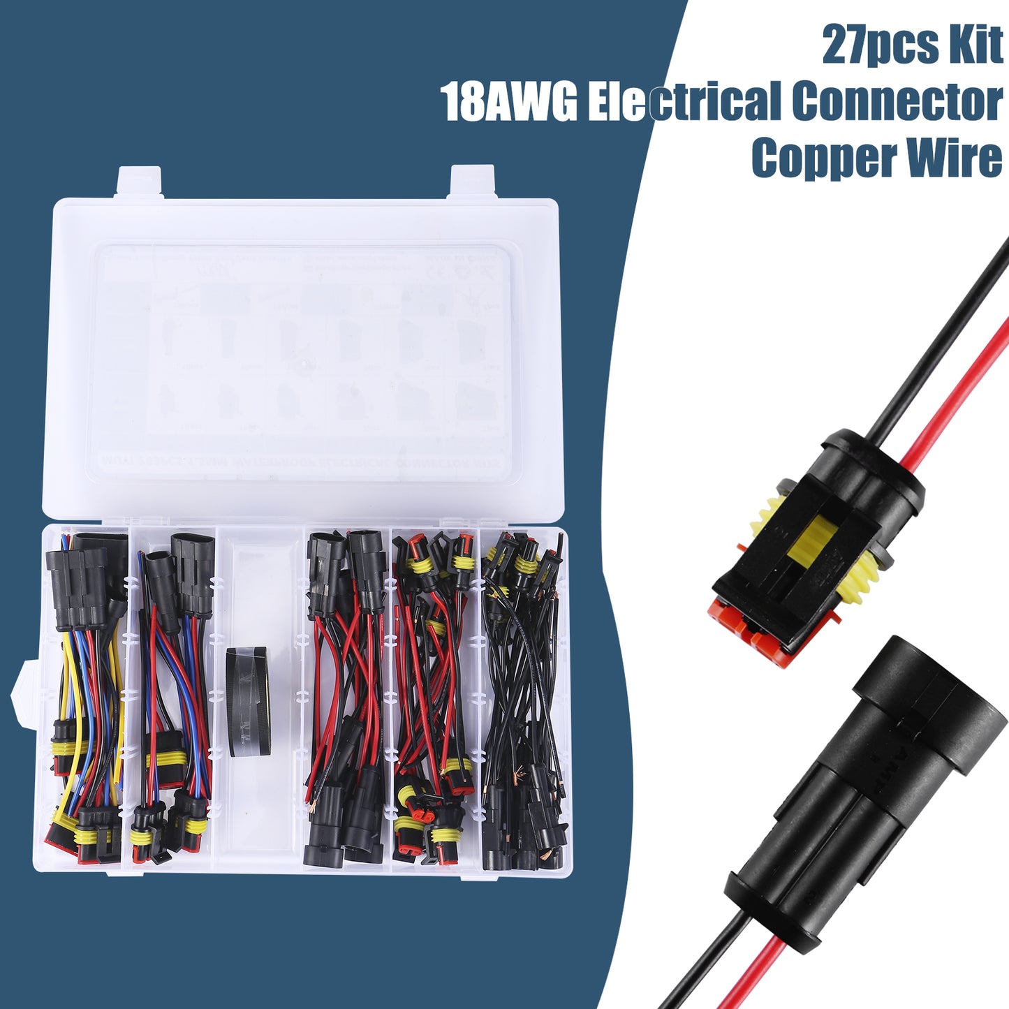 MUYI 18AWG Automotive Wire Connector, 1/2/3/4 Pin Waterproof Connectors Quick Connect Disconnect Electrical Pigtail Plugs (27 Kits, 1 Pack)