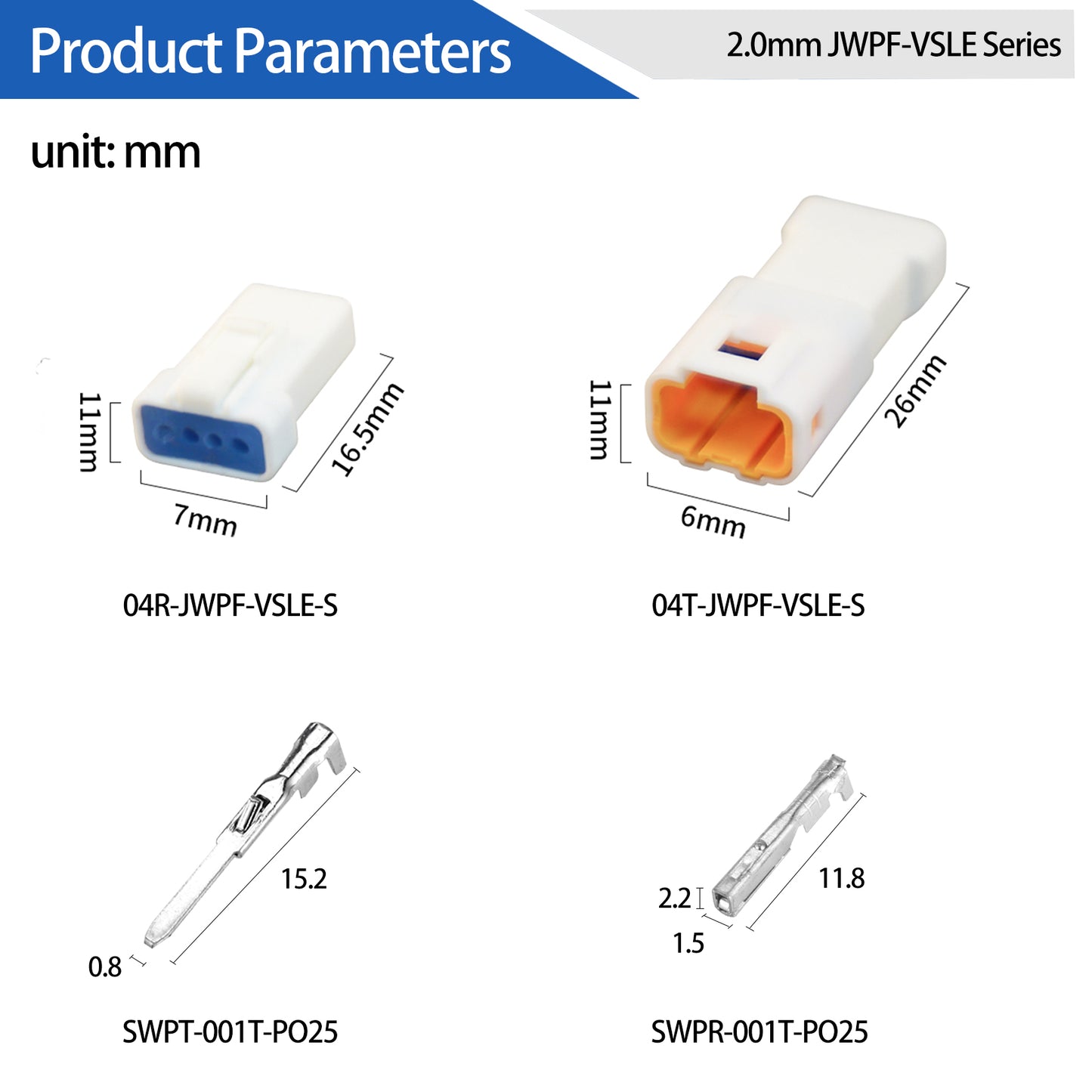 MUYI 5 Kits 4 Pin Way JST Waterproof Connector 26-22 AWG Electric Socket 0.13~0.33mm² Wire-to-Wire Connectors 2.0mm JWPF-VSLE Series JST Plugs