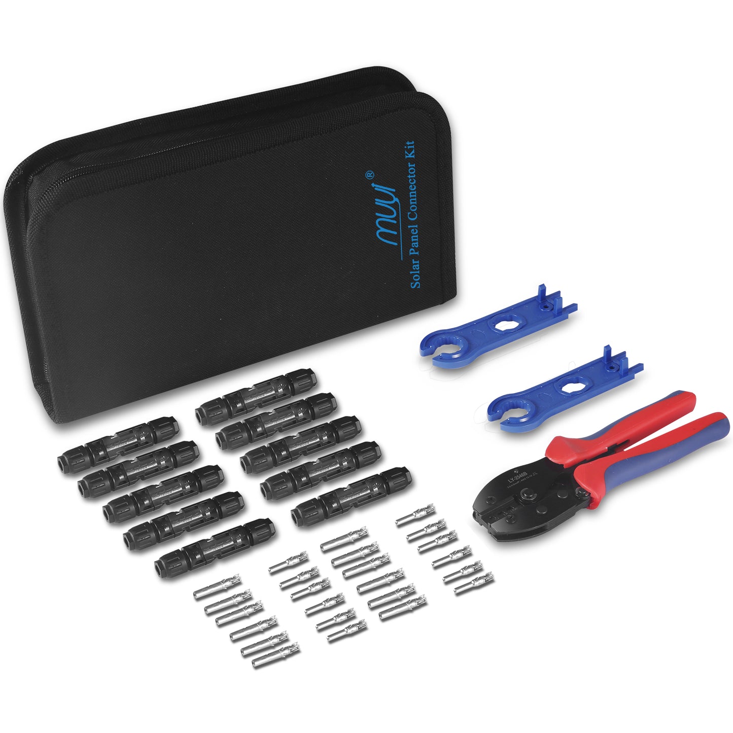 MUYI 47pcs Solar Panel Replacement Tools Kits, 10 Pair Solar Connectors and 2pcs Spanners Wrench with 1-Piece Wire Crimper for 13-10AWG Cable (2.5/4/6mm²)