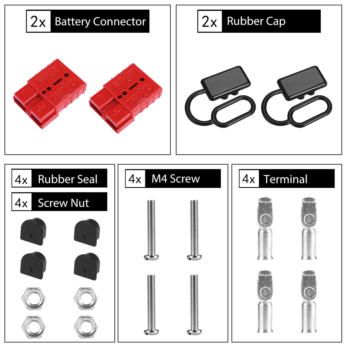 MUYI 2PCS 50Amp Battery Cable Quick Connect/Disconnect Plug Kit, 6-10 Gauge Wire Harness Connector for Recovery Winch Auto Car Trailer Marine Boat (Red)
