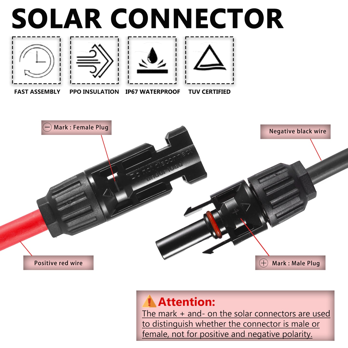 MUYI 20FT 10AWG(6mm²) Solar Extension Cable, Assemby with Female and Male Solar Panel Connector (2PCS Solar Cable 10 Gauge Wire + 2PCS Spanner Wrench)