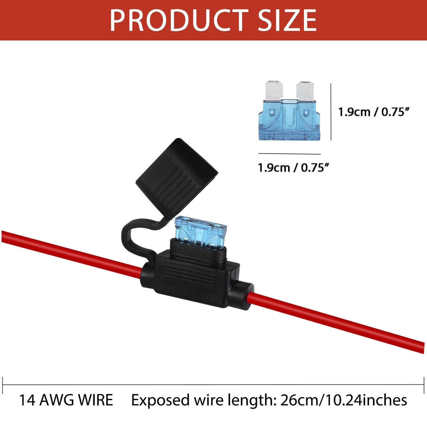 MUYI 6 Pack 14AWG Inline Fuse Holder with 12 Volt 15A ATC/ATO Standard Balde Fuses - for Car Truck Boat Motorcycle Marine (14AWG + 15A Blade Fuse)