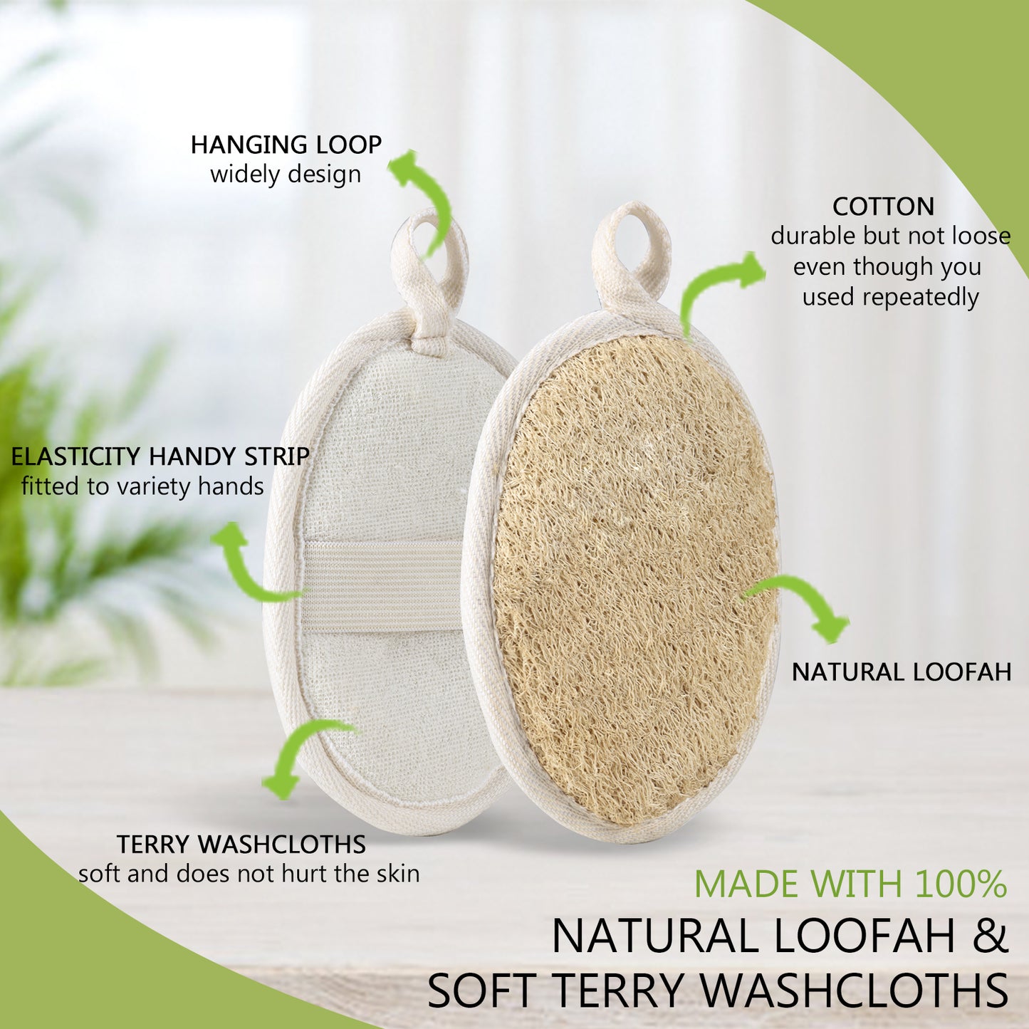 MUYI Loofah Kits, 3.9" x 5.7" Exfoliating Body Scrubber Loofah Sponge Pads Natural Luffa Material Sponges, Health for Bath Shower and Spa (3 Count - 1Pack)