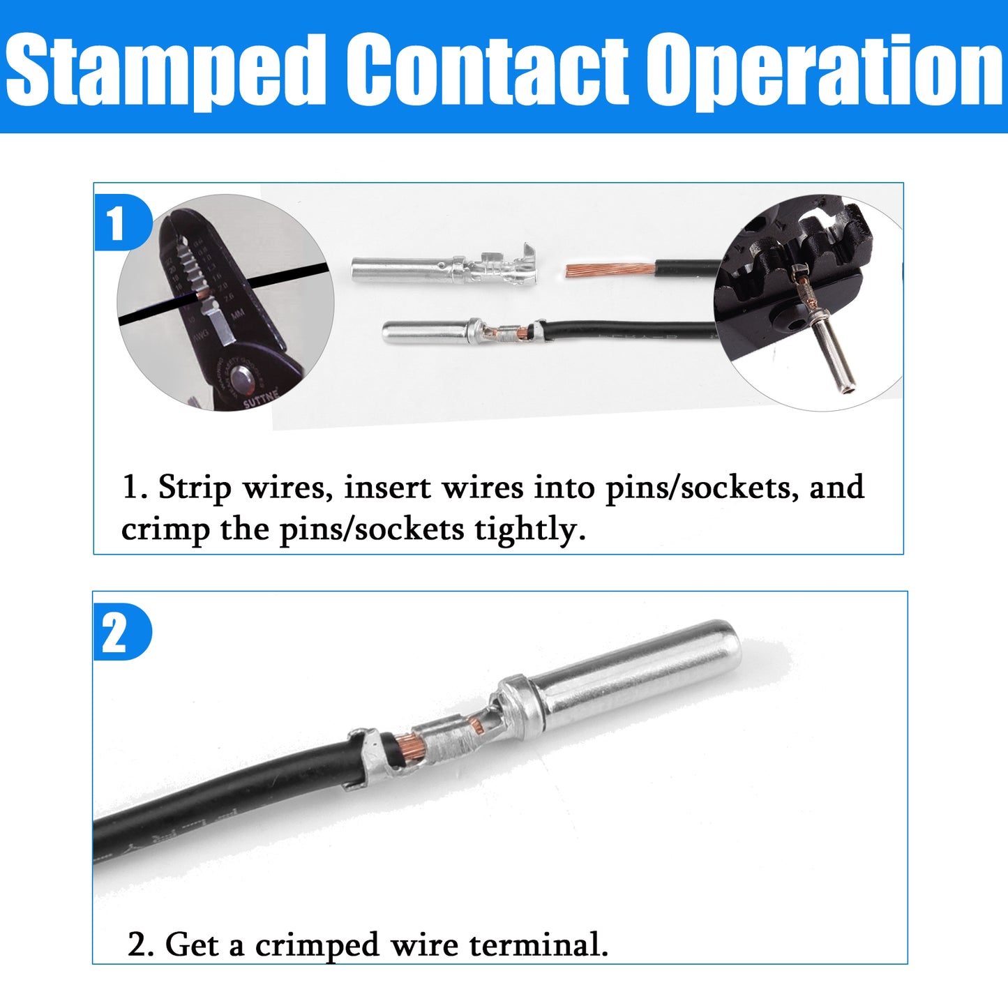MUYI 50 Pairs DT Connector Terminals Kit, Size 16 Stamped Contacts Male Pins & Female Sockets Open Barrel Replacement Terminal for 18-14AWG