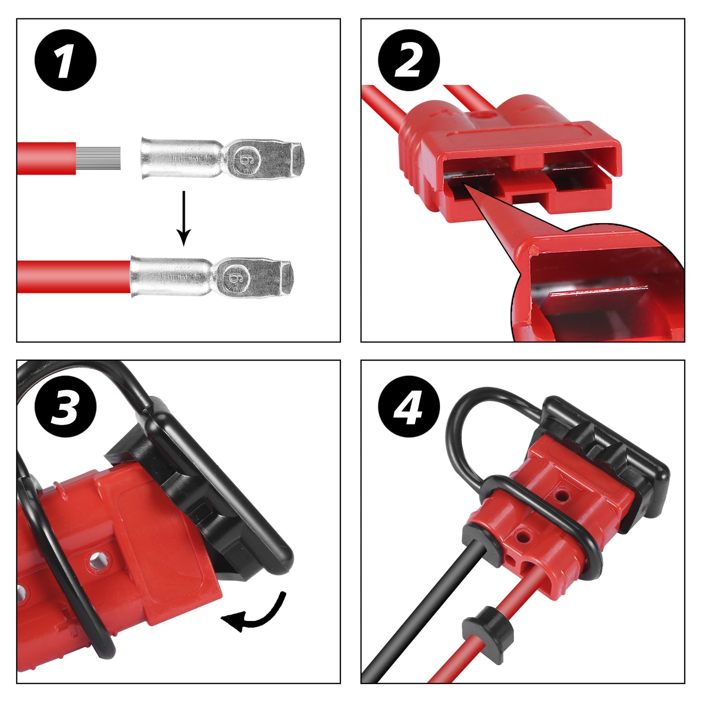 MUYI 2PCS 50Amp Battery Cable Quick Connect/Disconnect Plug Kit, 6-10 Gauge Wire Harness Connector for Recovery Winch Auto Car Trailer Marine Boat (Red)