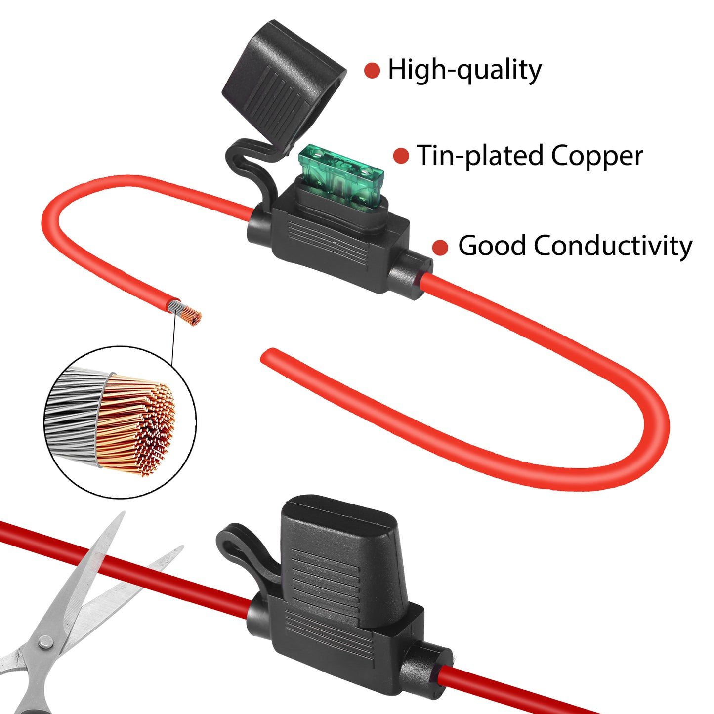 MUYI 6 Pack 12AWG Inline Fuse Holder 12 Volt Tinned Copper Wire Pigtail Waterproof IP67 Marine Automotive Fuse Block Relay with 30 Amps ATC/ATO Blade Fuses
