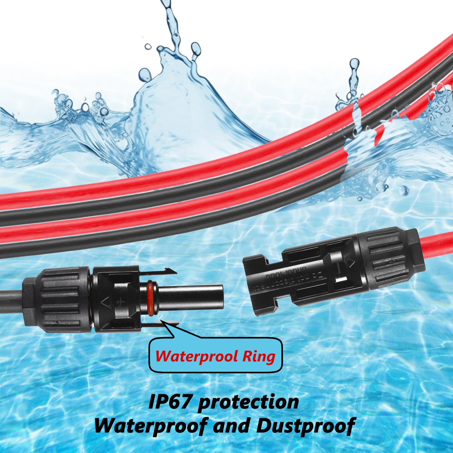 MUYI 20FT 10AWG(6mm²) Solar Extension Cable, Assemby with Female and Male Solar Panel Connector (2PCS Solar Cable 10 Gauge Wire + 2PCS Spanner Wrench)