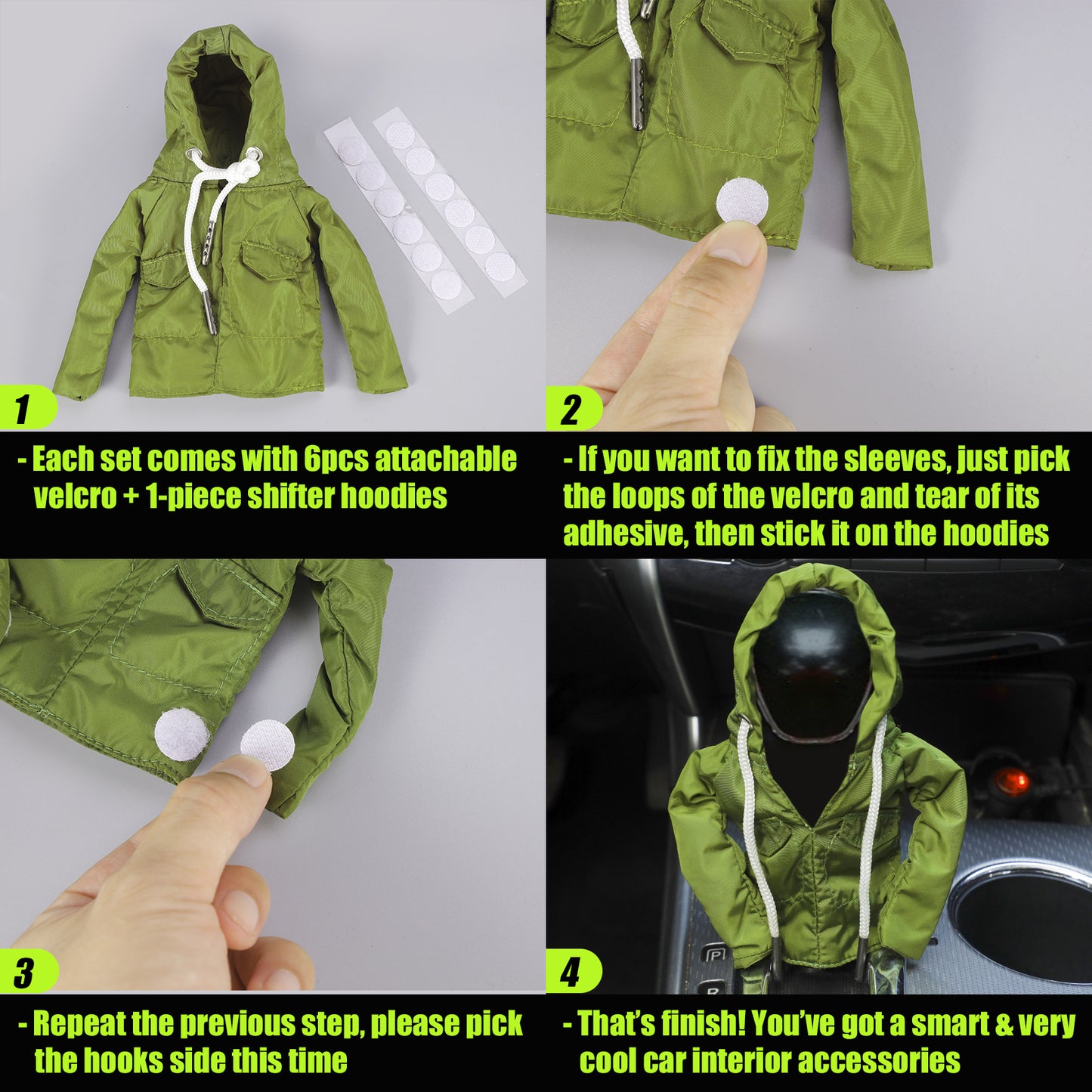 MUYI Shifter Cover Decoration Gear Shift Hoodies for Car Automotive Interior Accessories Vehicle Decor Anorak Jacket with Hooded (1 Pack, Military Green Knob Hoodies)