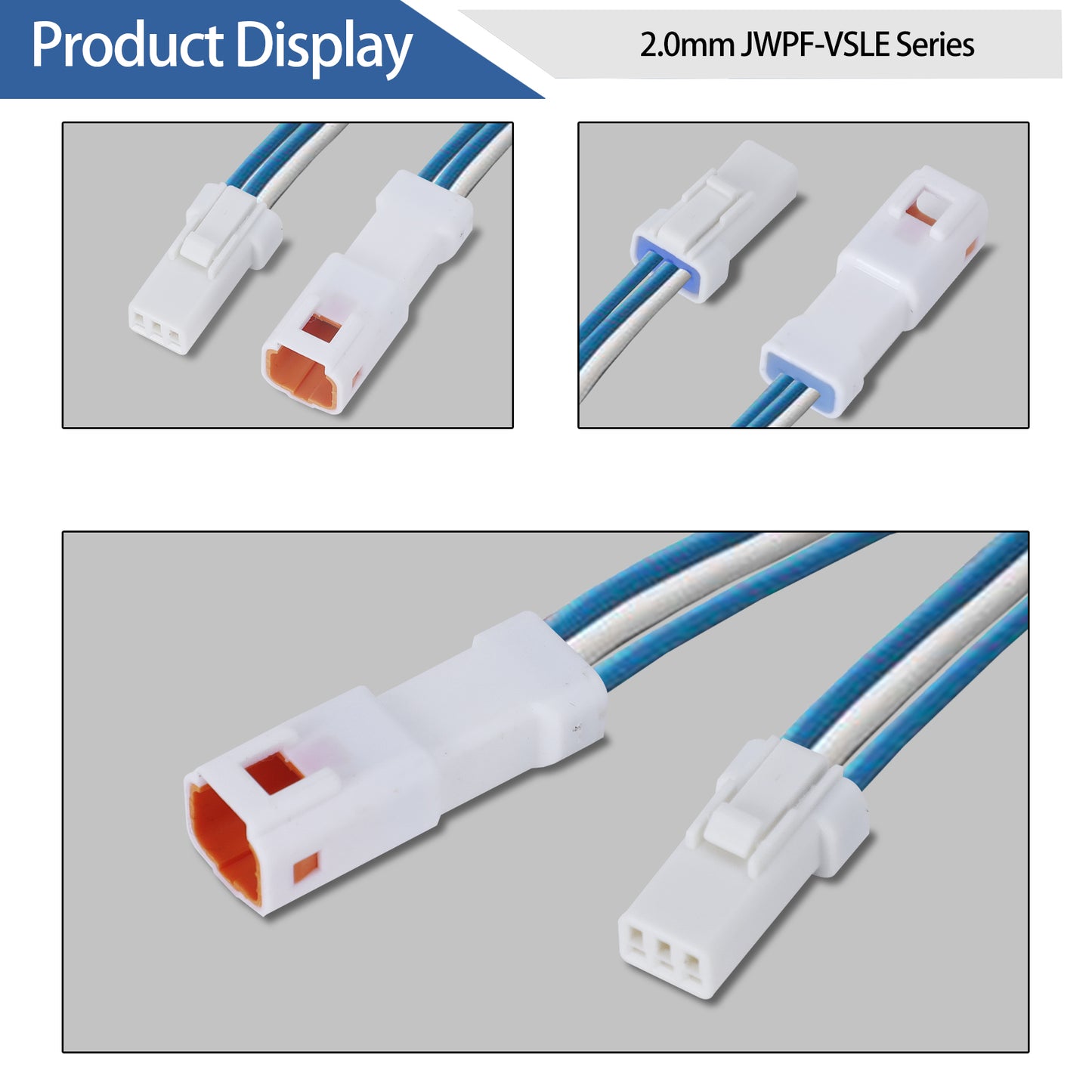 MUYI 5 Kits 3 Pin Way JST Waterproof Connector 26-22 AWG Electric Socket 0.13~0.33mm² Wire-to-Wire Connectors 2.0mm JWPF-VSLE Series JST Plugs