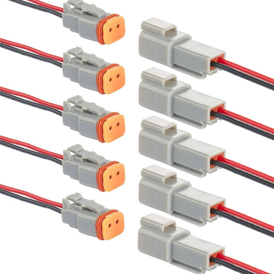 MUYI 2 Wire Connector, 8 Kits 16AWG DT Connectors Automotive Waterproof Electircal Plugs with 4.72" Pigtail Wiring Harness Heat Shrink Tube