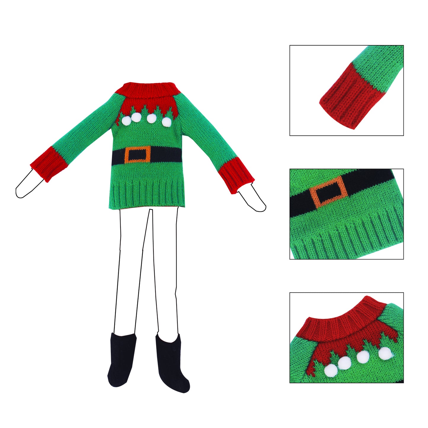 MUYI Santa Doll Clothing Accessories Set - 1pc Sweater Clothes with 1 Pair Pointy Shoes