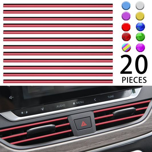 MUYI 20 Pack Car Interior Accessories for Most Air Conditioner Car Vent Accessory Outlet Decoration Strip Waterproof Bendable Shiny Trim Universal Red Car Accessories