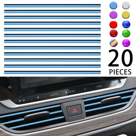MUYI 20PCS Car Vent Strip Car Air Vent Decoration Strip Outlet Waterproof Bendable Shiny Conditioner Outlet Trim Universal Car Interior Accessory (Blue)