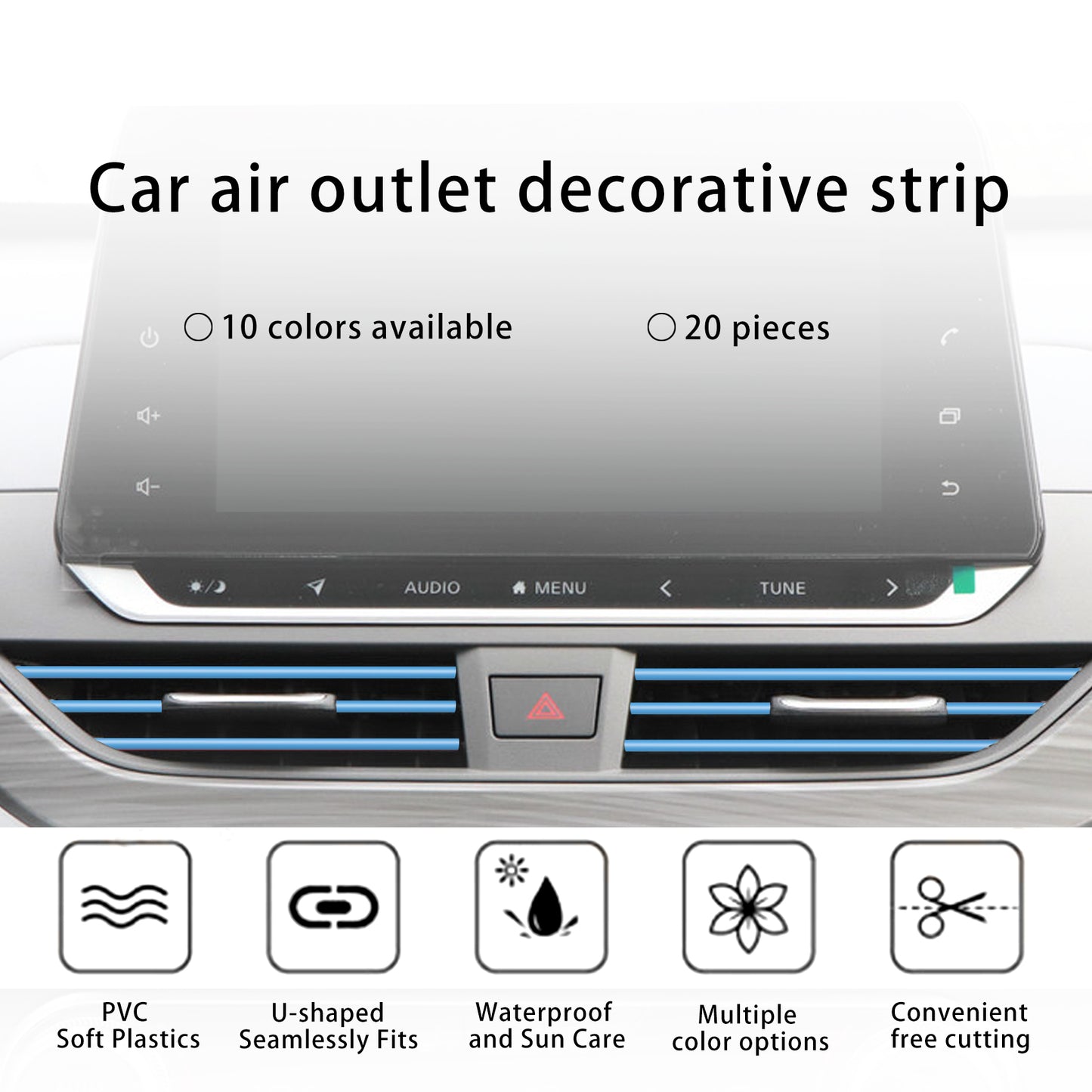 MUYI 20PCS Car Vent Strip Car Air Vent Decoration Strip Outlet Waterproof Bendable Shiny Conditioner Outlet Trim Universal Car Interior Accessory (Blue)