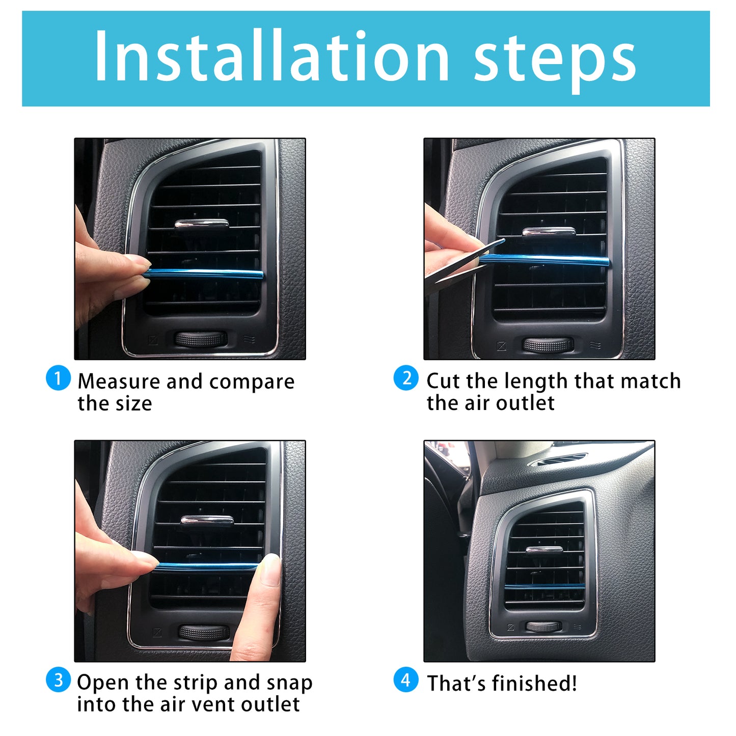 MUYI 20PCS Car Vent Strip Car Air Vent Decoration Strip Outlet Waterproof Bendable Shiny Conditioner Outlet Trim Universal Car Interior Accessory (Blue)