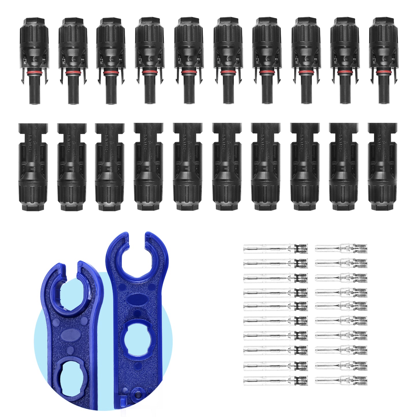 MUYI 42PCS Solar Panel Connector IP67 Waterproof Solar Connectors 1000V 30A Male/Female Plug with 2PCS Spanners (10 Pairs)