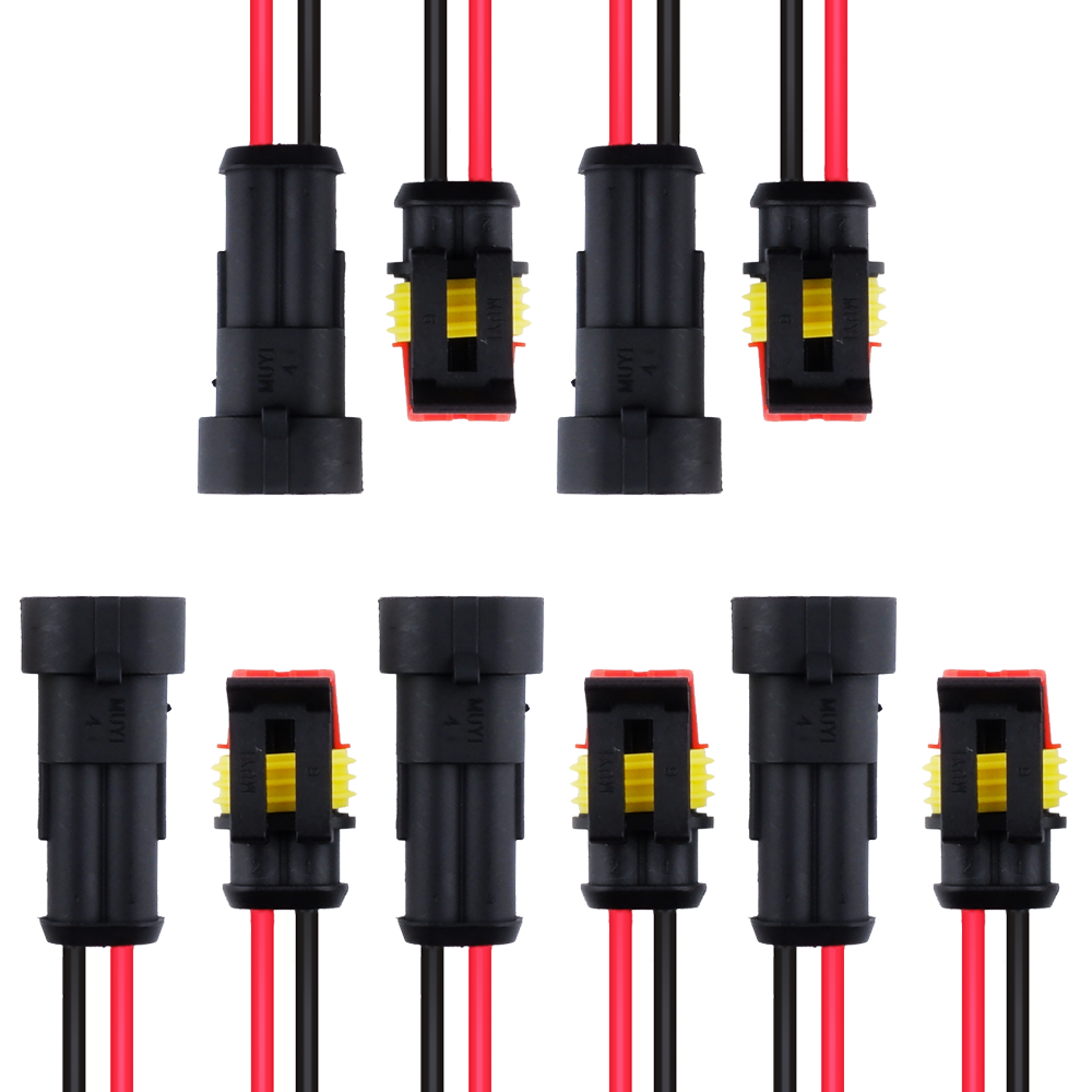 MUYI 5 Kits 1/2/3/4/5/6 Pin Way 18AWG Waterproof Connector Electrical Plugs with 10cm Pigtail Wire Connectors