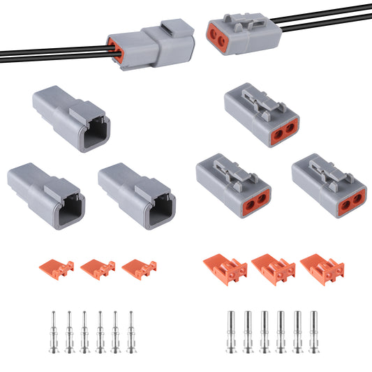 MUYI 3 Kits 2/4 Pin Way DTP Series Connector, 14-12 AWG Waterproof Electrical Plugs IP67 Waterproof Heavy Duty Sockets Size 12 Terminals Current Rating 25 Amps
