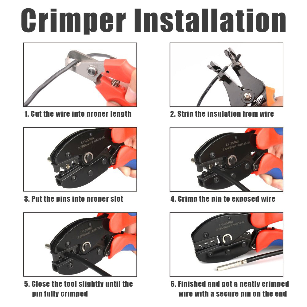 MUYI Solar Panel Connector Crimper Suitable for AWG 13-10, 2.5/4/6mm² Cable Ratcheting Crimping Wire Harness Hand Tool