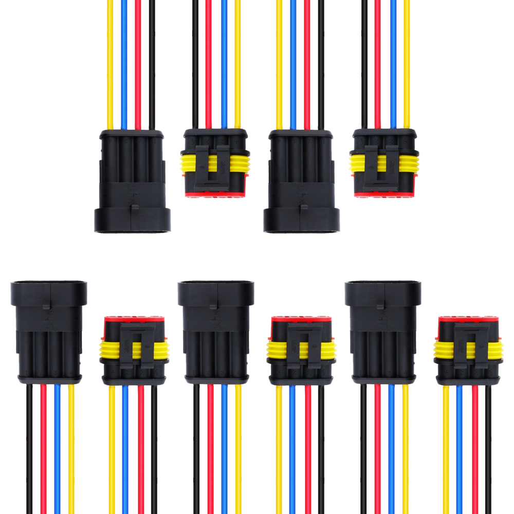 MUYI 5 Kits 1/2/3/4/5/6 Pin Way 18AWG Waterproof Connector Electrical Plugs with 10cm Pigtail Wire Connectors