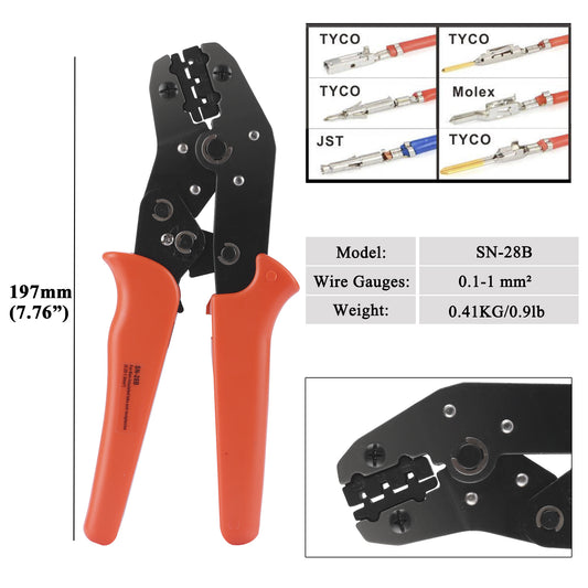 MUYI SN-28B Dupont Crimping Tool 28-18 AWG Wire Crimper, fitted for 3.96mm, 2.54mm, 2.5mm Pitch Dupont, JST XH VH Series Pins O Ring ECU Terminals