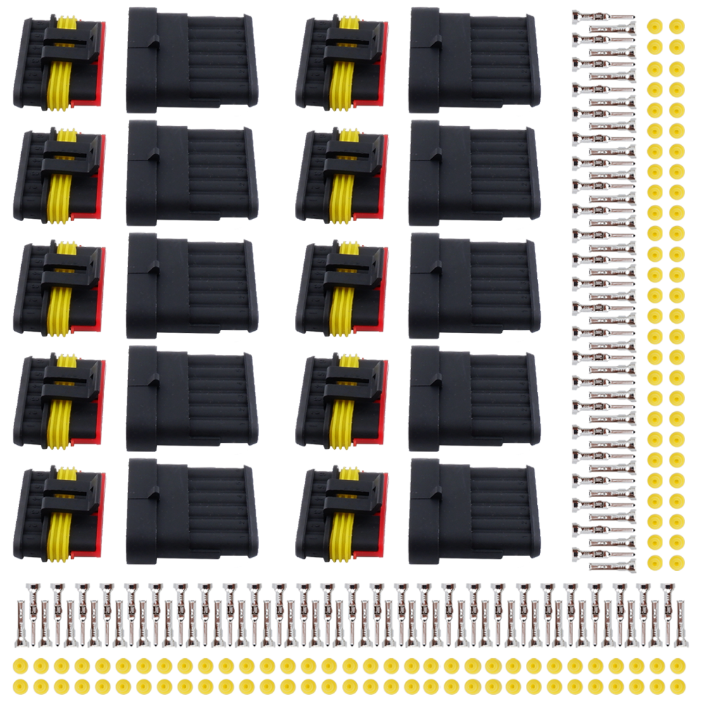 MUYI 10 Kits 1/2/3/4/5/6 Pin Connector Automotive Electrical Connectors Waterproof Wire Harness Terminals HID Sockets Plugs 1.5mm Series