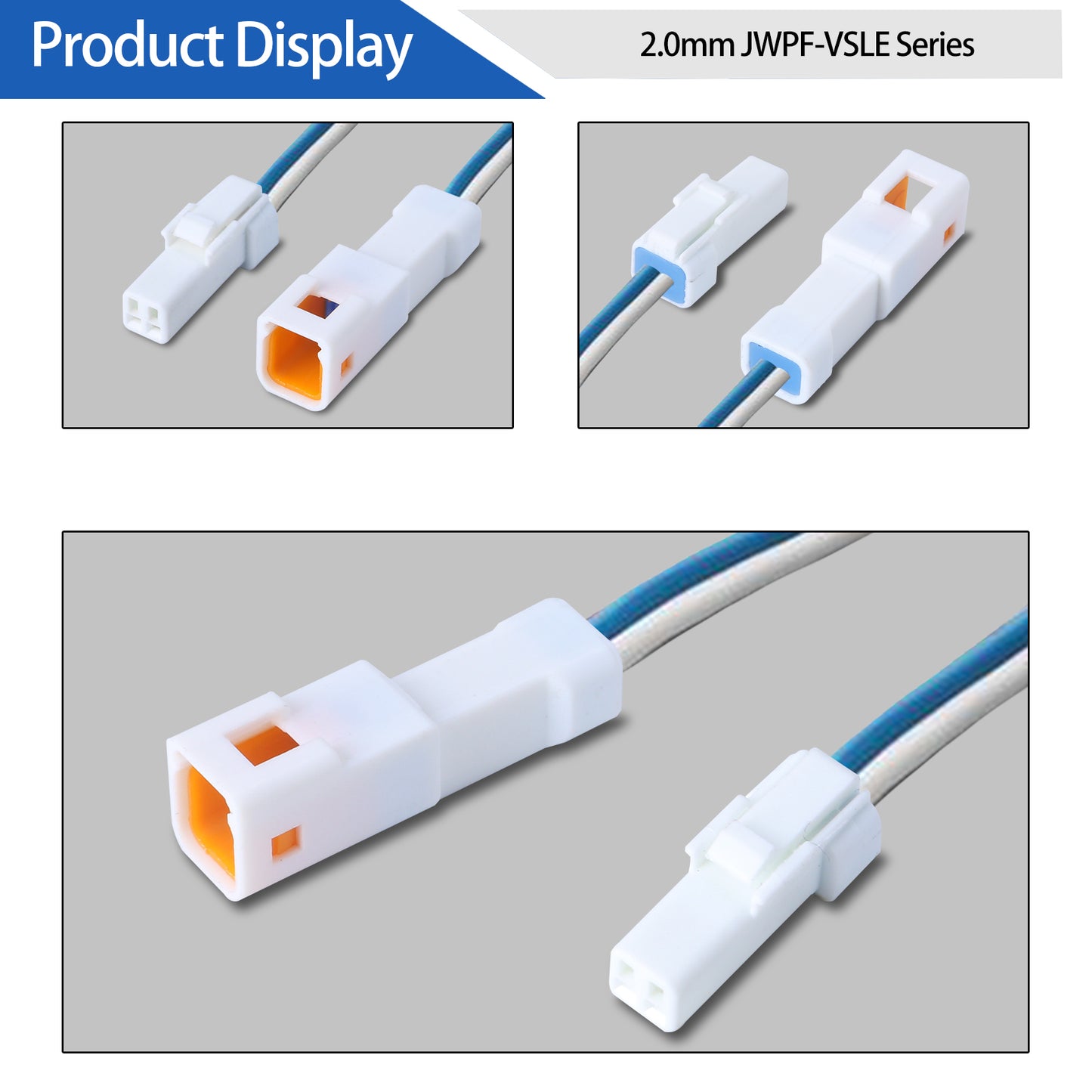 MUYI 5 Kits 2 Pin Way JST Waterproof Connector 26-22 AWG Electric Socket 0.13~0.33mm² Wire-to-Wire Connectors 2.0mm JWPF-VSLE Series JST Plugs