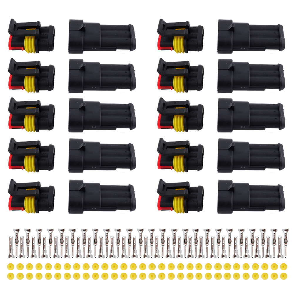 MUYI 10 Kits 1/2/3/4/5/6 Pin Connector Automotive Electrical Connectors Waterproof Wire Harness Terminals HID Sockets Plugs 1.5mm Series