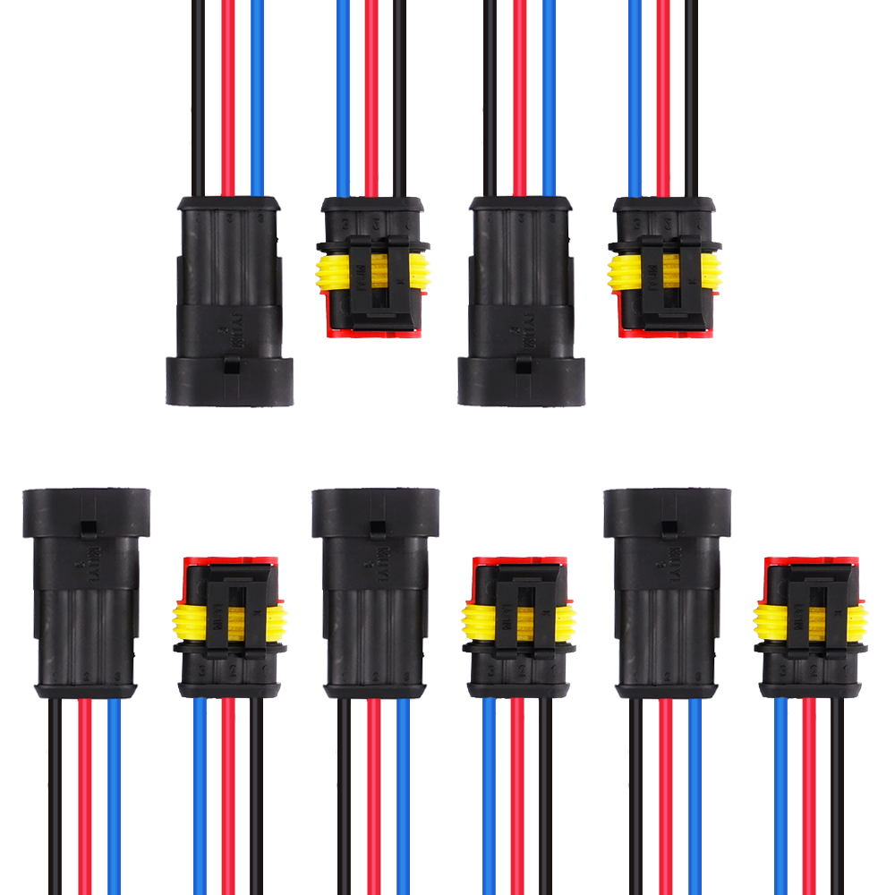 MUYI 5 Ktis 16AWG Waterproof Electrical Connectors Kit 1.5mm Series Terminal and Rubber Seal with 10cm Wire Weatherpack Connectors