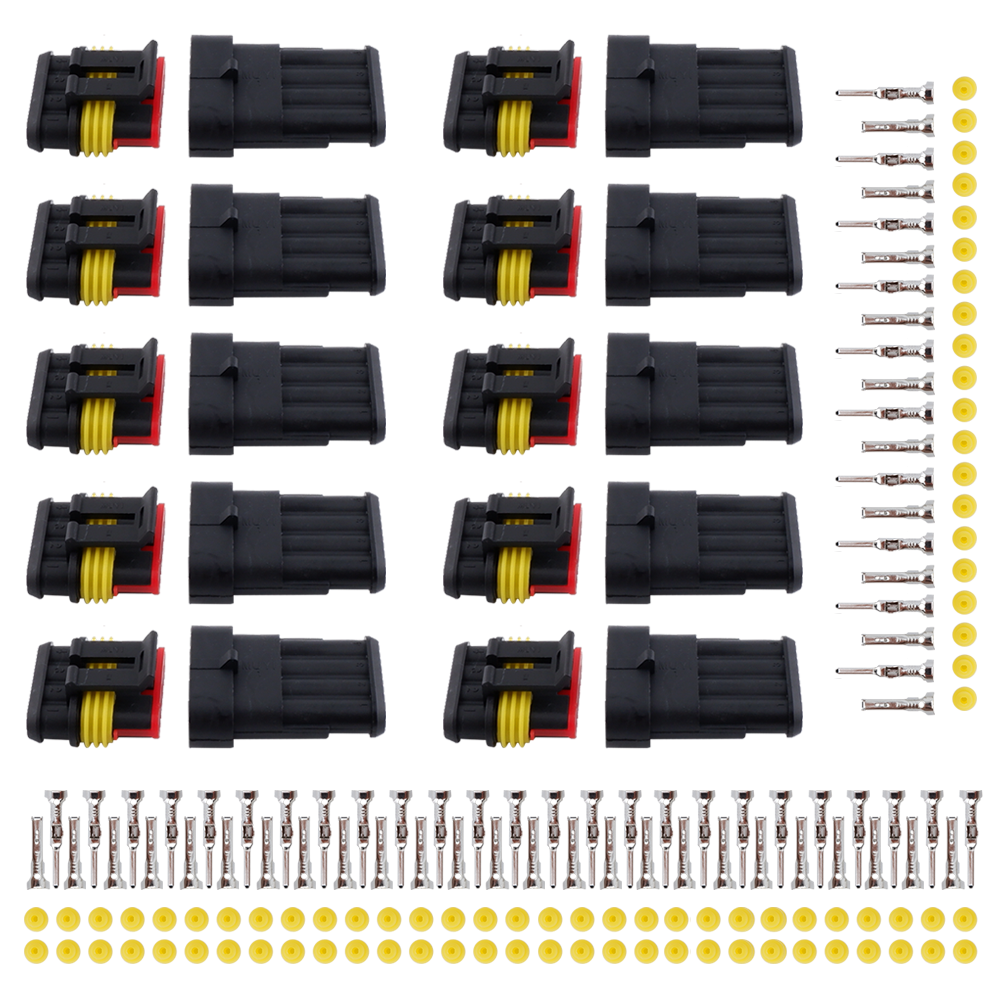MUYI 10 Kits 1/2/3/4/5/6 Pin Connector Automotive Electrical Connectors Waterproof Wire Harness Terminals HID Sockets Plugs 1.5mm Series