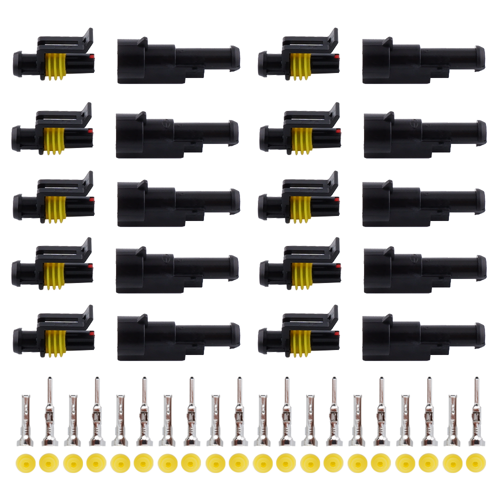 MUYI 10 Kits 1/2/3/4/5/6 Pin Connector Automotive Electrical Connectors Waterproof Wire Harness Terminals HID Sockets Plugs 1.5mm Series