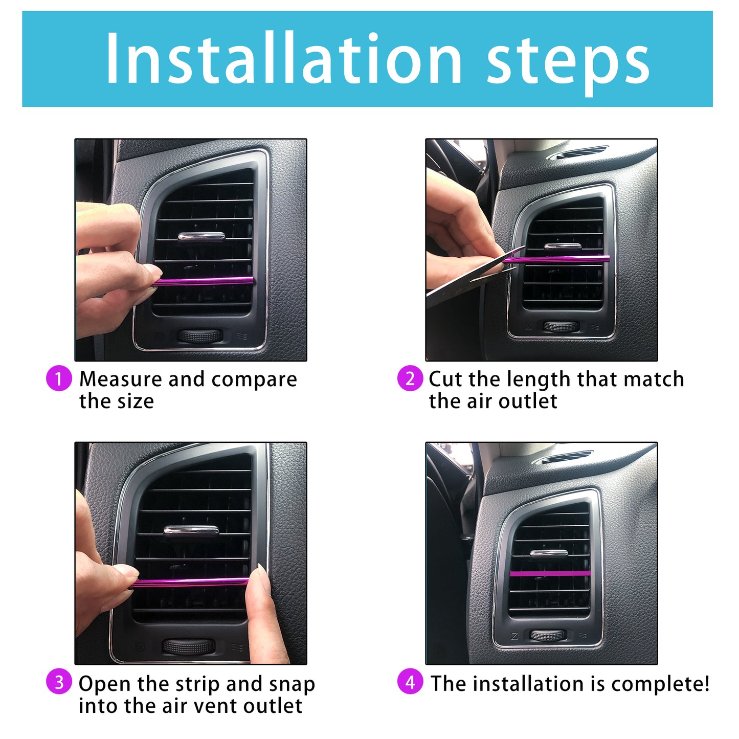 20pcs Car Air Conditioner Decoration Strip Suitable for Most Air Vent Outlet Waterproof Bendable Shiny Trim Universal Car Interior Accessory (Purple)