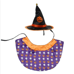 MUYI 3PCS Halloween Porch Goose Costume Outfits – Pumpkin Hat, Cape, Fur Collar (Fits L-Sized Pets, 23" Geese, Ducks, Plastic or Cement Statues Art)