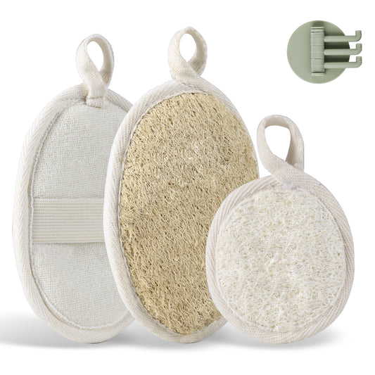 MUYI Loofah Kits, 3.9" x 5.7" Exfoliating Body Scrubber Loofah Sponge Pads Natural Luffa Material Sponges, Health for Bath Shower and Spa (3 Count - 1Pack)