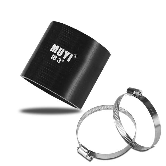 MUYI Straight Hose ID 3" (76mm) Silicone Coupler with 304 Stainless Steel Worm Clamps High Temp 4-Ply Reinforced 5mm Wall Thinckess 3.0" Length