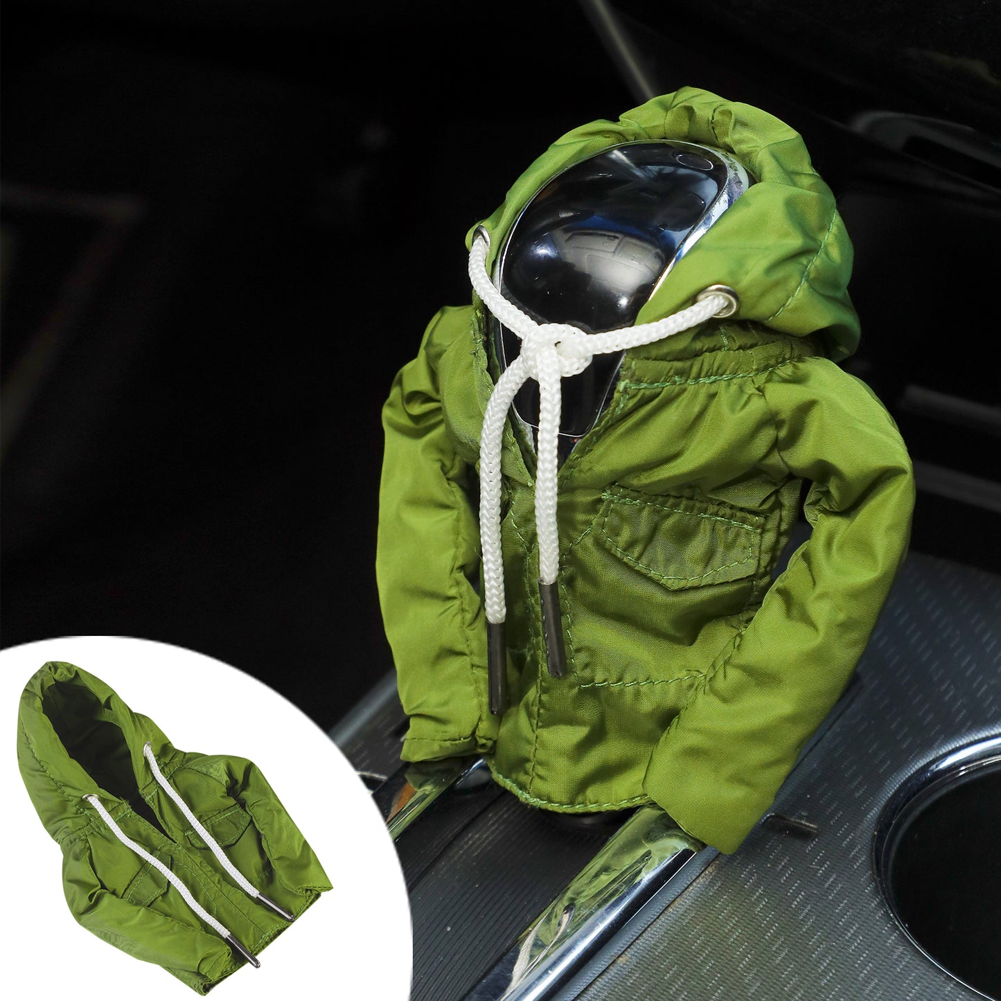 MUYI Shifter Cover Decoration Gear Shift Hoodies for Car Automotive Interior Accessories Vehicle Decor Anorak Jacket with Hooded (1 Pack, Military Green Knob Hoodies)