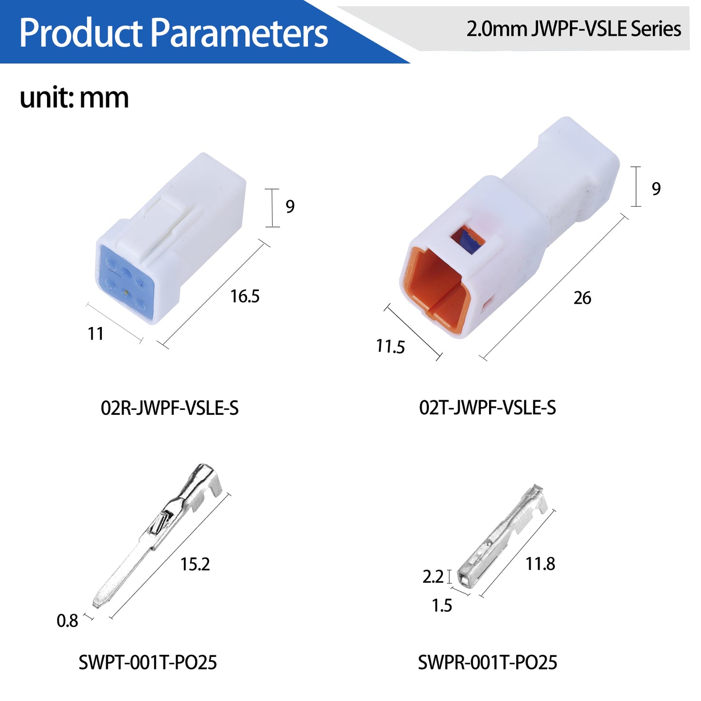 MUYI 5 Kits 6 Pin Way JST Waterproof Connector 26-22 AWG Electric Socket 0.13~0.33mm² Wire-to-Wire Connectors 2.0mm JWPF-VSLE Series JST Plugs