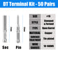MUYI 50 Pairs DT Connector Terminals Kit, Size 16 Stamped Contacts Male Pins & Female Sockets Open Barrel Replacement Terminal for 18-14AWG