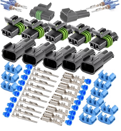 MUYI 280 Series Weather Pack Connectors 2-Pin Waterproof Connector Kit - 12-10 AWG Sealed Terminals (10 Pack, 30 Amp)