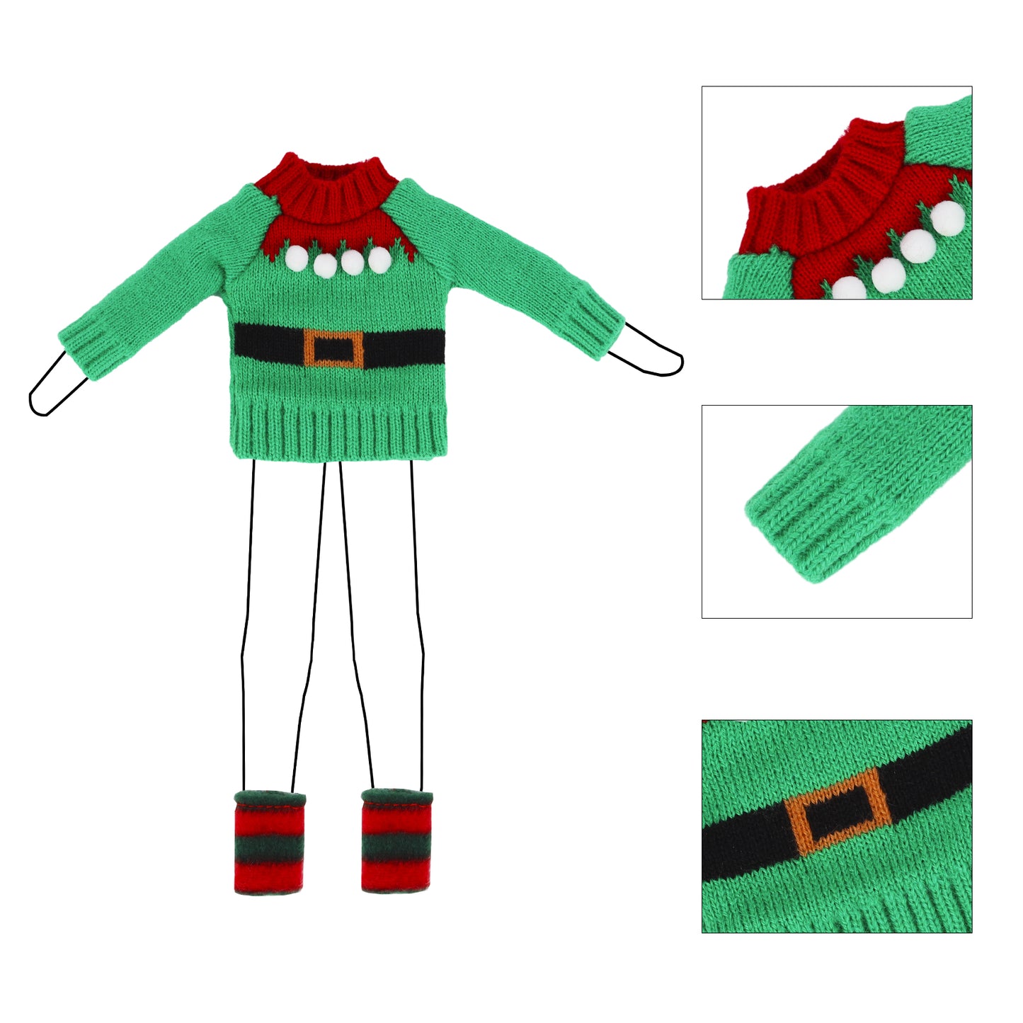 MUYI Santa Clothing Accessories Set - 1pc Belt Sweater Clothes Classic Style with Pompom Decor for Elf Dolls