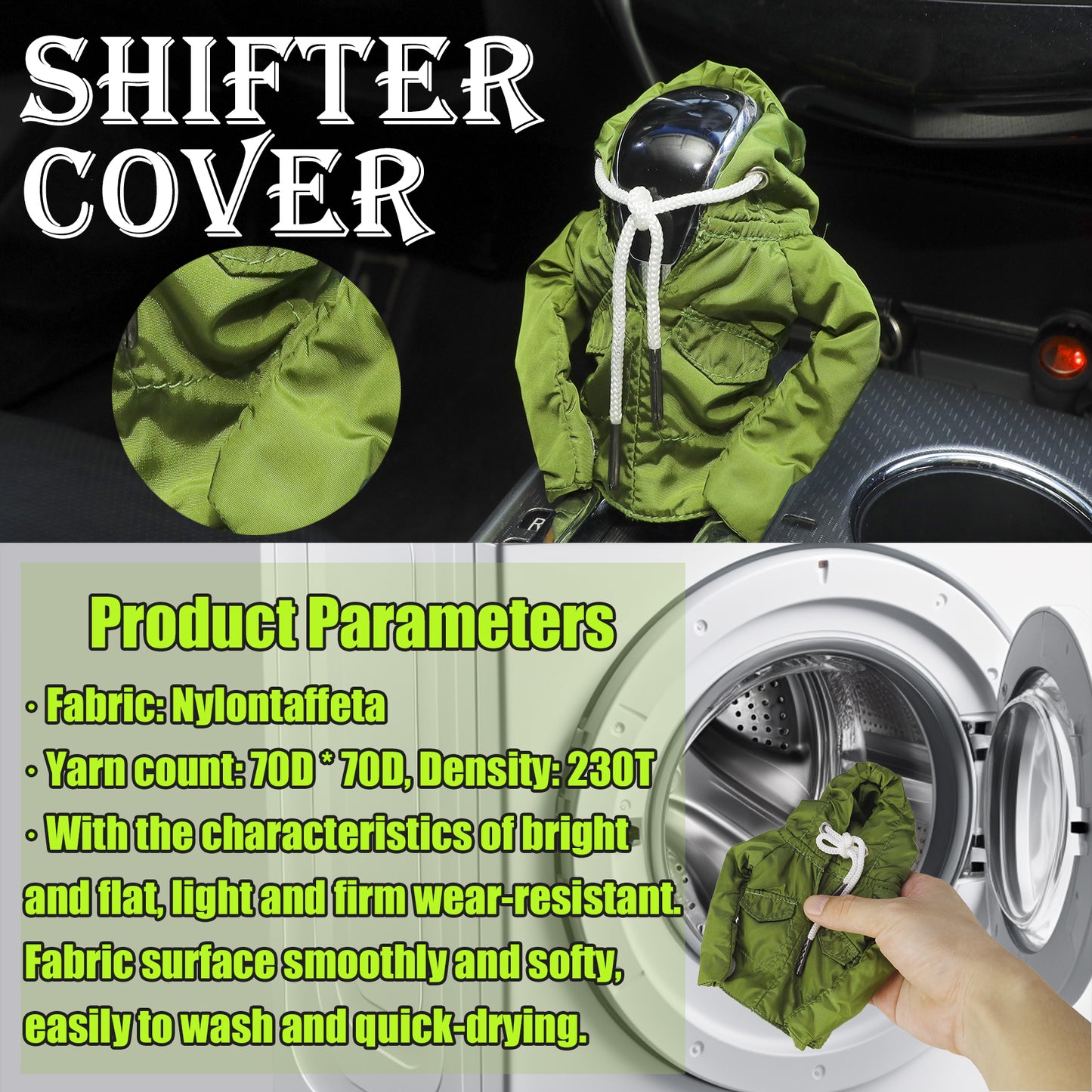 MUYI Shifter Cover Decoration Gear Shift Hoodies for Car Automotive Interior Accessories Vehicle Decor Anorak Jacket with Hooded (1 Pack, Military Green Knob Hoodies)