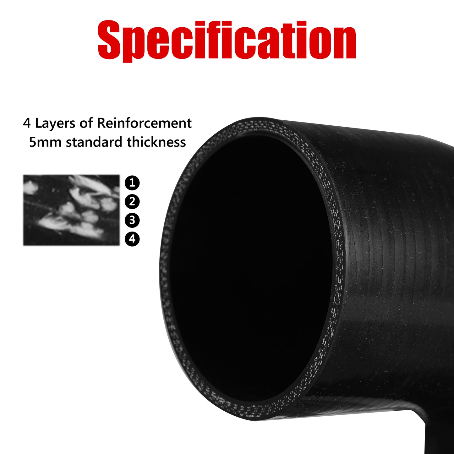 MUYI 90 Degree Hose Elbow Silicone Pipe Kit, 4-Ply Turbo/Intercooler/Intake Piping with 2PCS T-Bolt Clamps High Performance Coupler (ID 3.0"/76mm, Length 4.92"/125mm, Thickness 5mm)