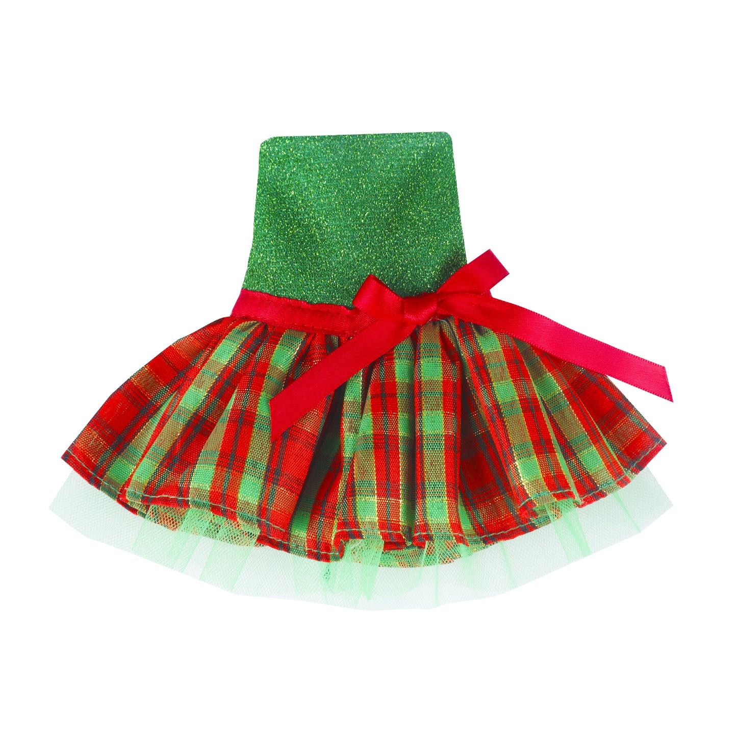 MUYI Santa Doll Clothing Accessories Set - 1pc Sparkly Green Bodice with Red and Green Plaid Party Dress