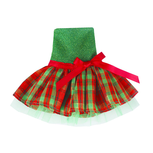 MUYI Santa Doll Clothing Accessories Set - 1pc Sparkly Green Bodice with Red and Green Plaid Party Dress