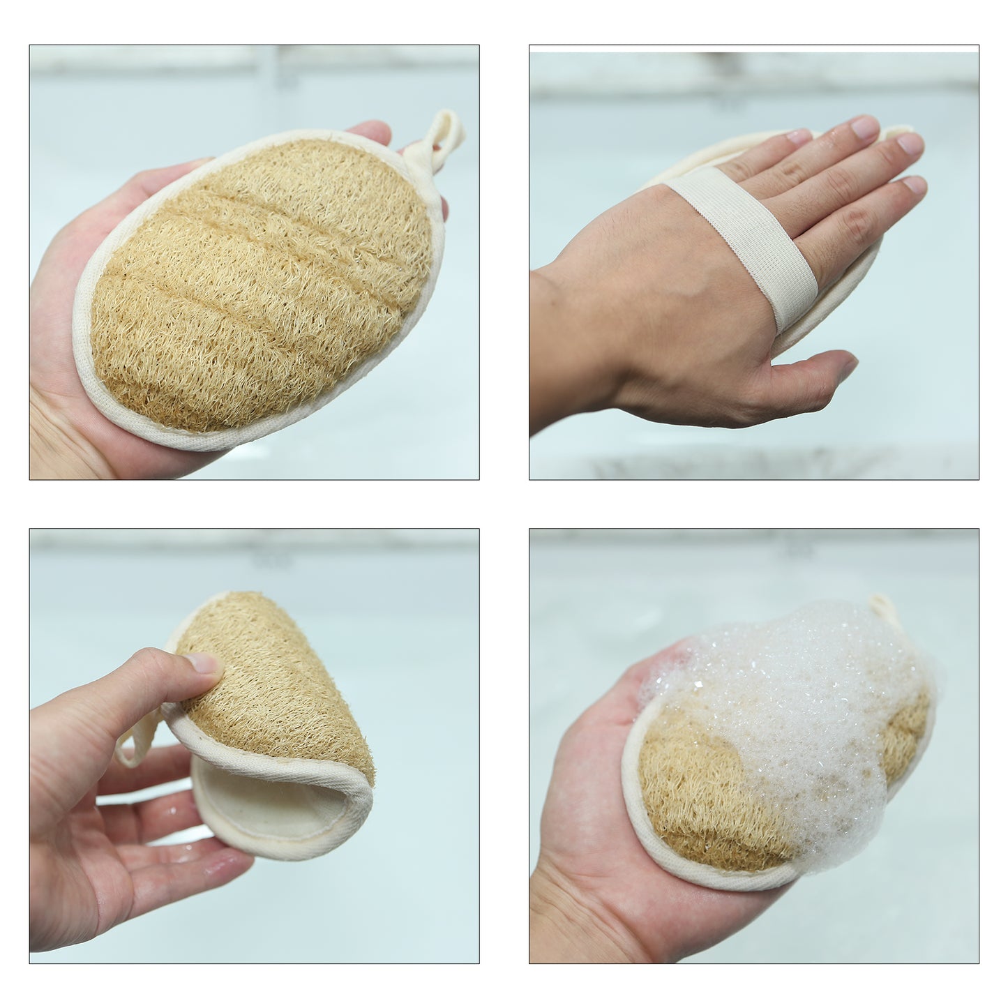 MUYI Loofah Kits, 3.9" x 5.7" Exfoliating Body Scrubber Loofah Sponge Pads Natural Luffa Material Sponges, Health for Bath Shower and Spa (3 Count - 1Pack)