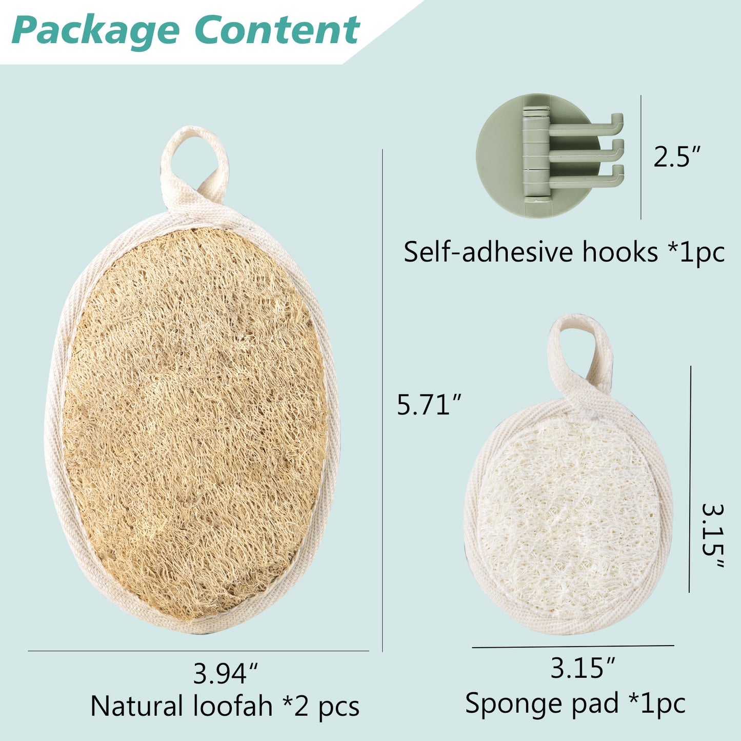MUYI Loofah Kits, 3.9" x 5.7" Exfoliating Body Scrubber Loofah Sponge Pads Natural Luffa Material Sponges, Health for Bath Shower and Spa (3 Count - 1Pack)